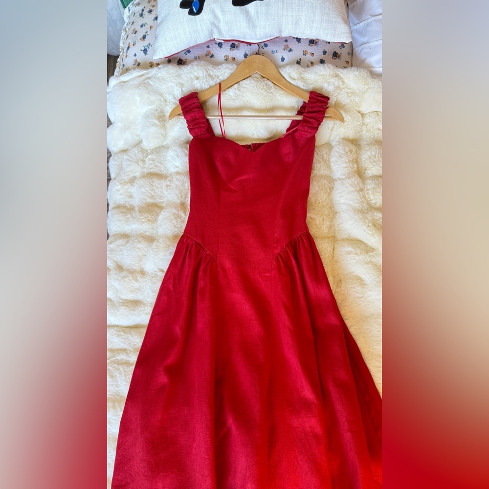 Reformation Monet Linen Dress In Lipstick, Brand new without tags, never worn. - Picture 8 of 16